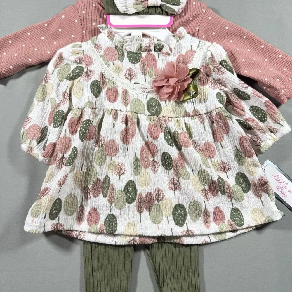 NWT Little Lass BabyGirls Size 0-3m Floral Outfit 3 Piece Set With Accessory - Picture 2 of 6